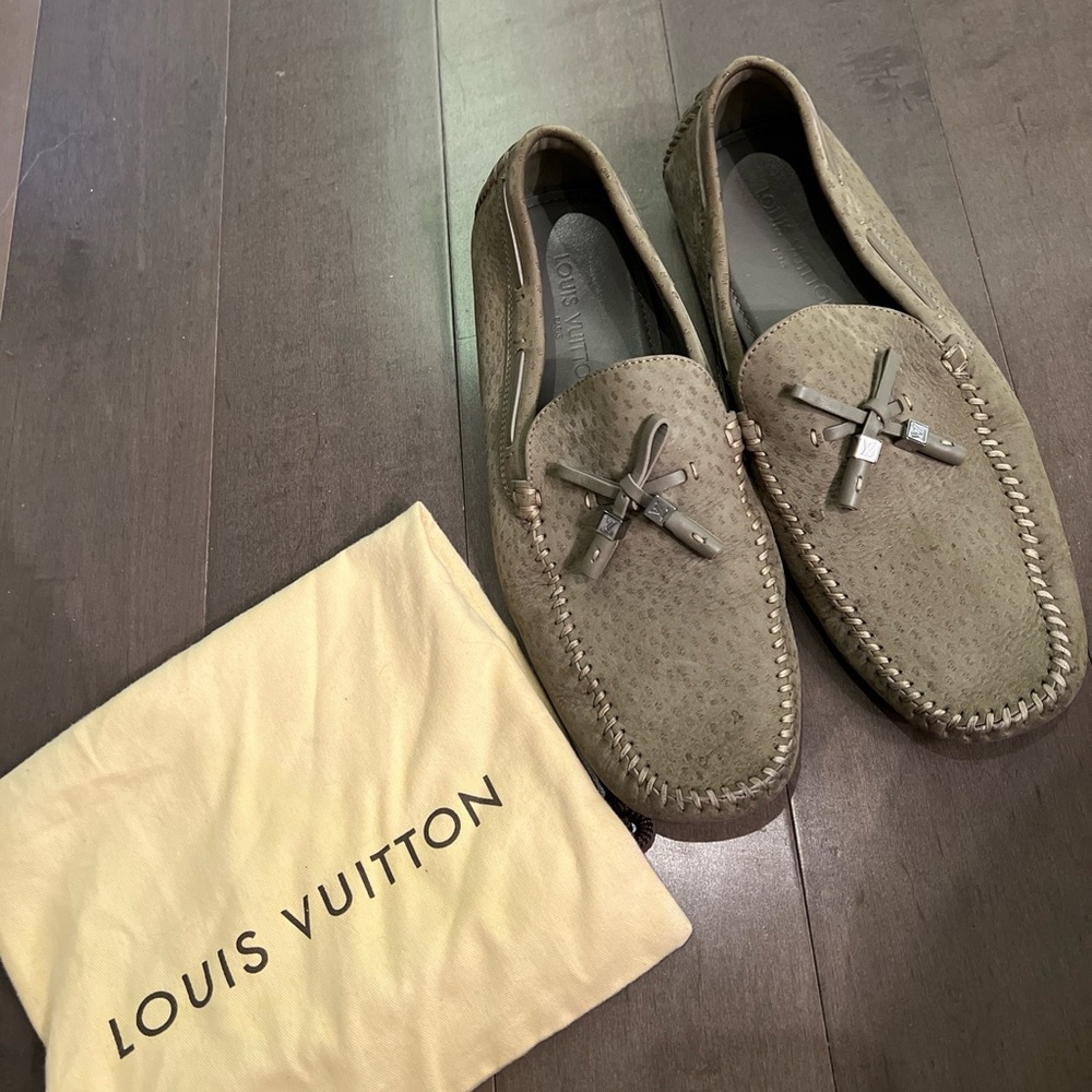 Louis Vuitton Leather Moccasin Shoes Tassel Green Size 8.5 Excellent Men’s